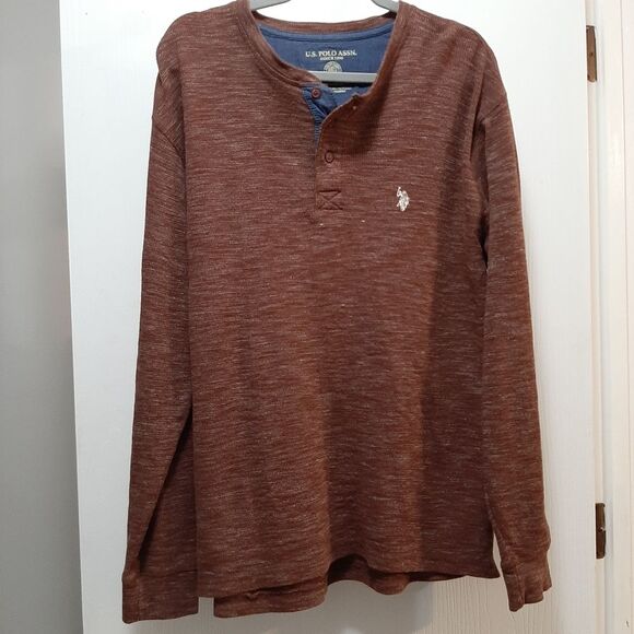 U.S. Polo Assn Sweatshirt Ribbed Brown Quarter button down Men XXL - Picture 1 of 14
